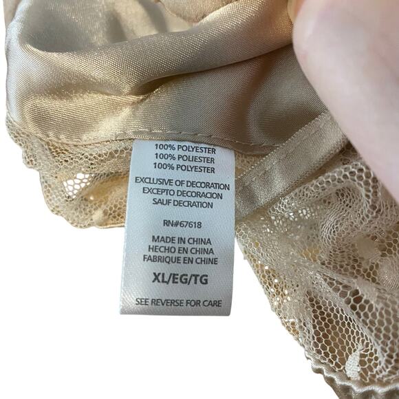 Flora Satin Chemise Slip Dress XL Champagne Silver Lace Sheer Mesh Back - Picture 7 of 8